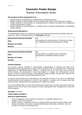 Cinematic Poster Design Teacher Information Sheet