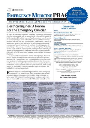 Electrical Injuries: a Review for the Emergency Clinician Czuczman AD, Zane RD