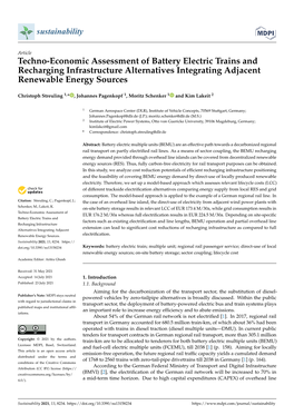 Techno-Economic Assessment of Battery Electric Trains and Recharging Infrastructure Alternatives Integrating Adjacent Renewable Energy Sources