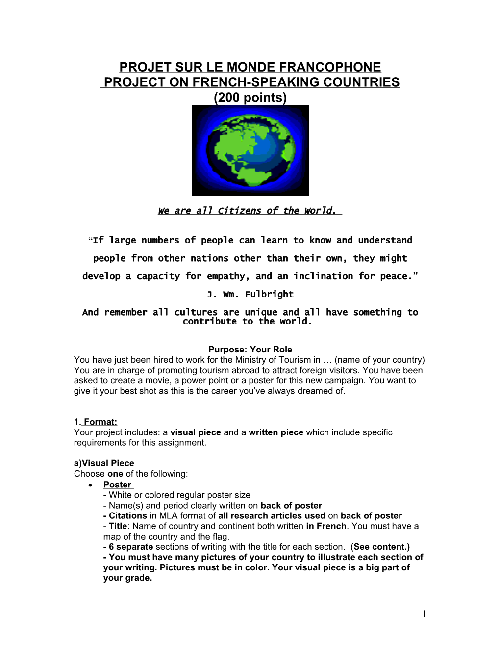 Projet Sur Le Monde Francophone