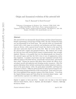 Origin and Dynamical Evolution of the Asteroid Belt