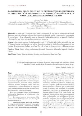 La Coalición Belga Del 57 A.C. La Guerra Como Elemento En La Construcción Identitaria Y La Evolución Política En La Galia De La Segunda Edad Del Hierro