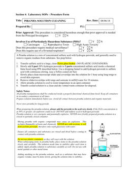 PIRANHA SOLUTION CLEANING Rev