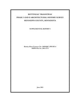 Bottineau Transitway Phase I and Ii Architectural History Survey Hennepin County, Minnesota