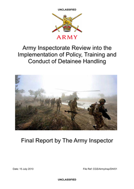 Army Inspectorate Review Into the Implementation of Policy, Training and Conduct of Detainee Handling Final Report by the Army I