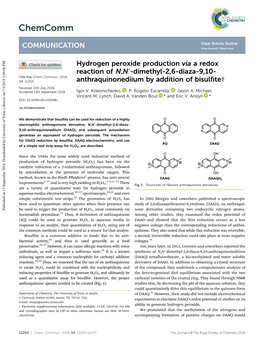 Hydrogen Peroxide Production Via a Redox Reaction of N,N&#X26