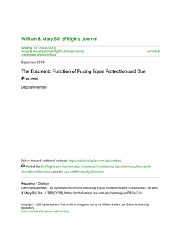 The Epistemic Function of Fusing Equal Protection and Due Process