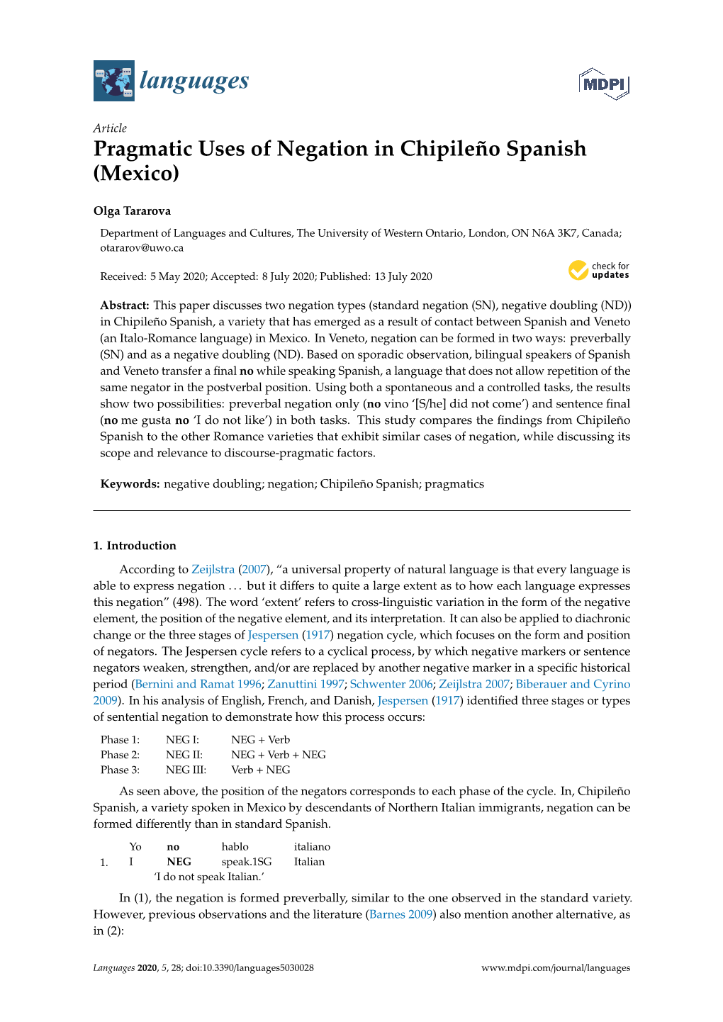 Pragmatic Uses of Negation in Chipileño Spanish (Mexico)