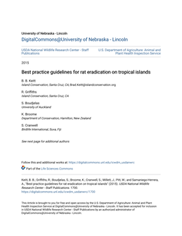Best Practice Guidelines for Rat Eradication on Tropical Islands