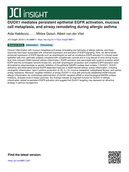 DUOX1 Mediates Persistent Epithelial EGFR Activation, Mucous Cell Metaplasia, and Airway Remodeling During Allergic Asthma