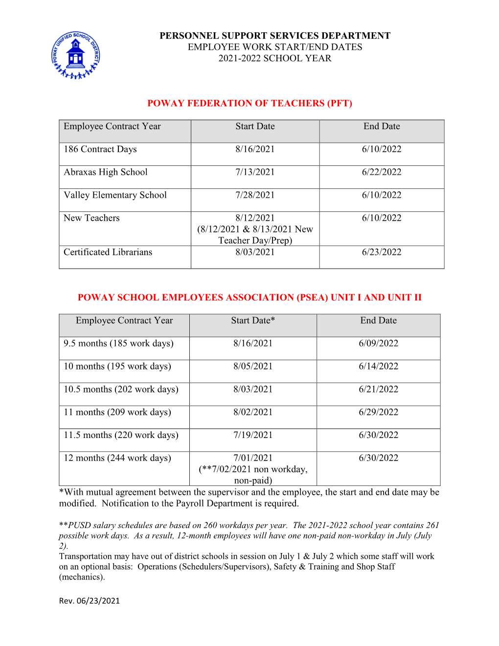 Work Year Calendar [PDF]