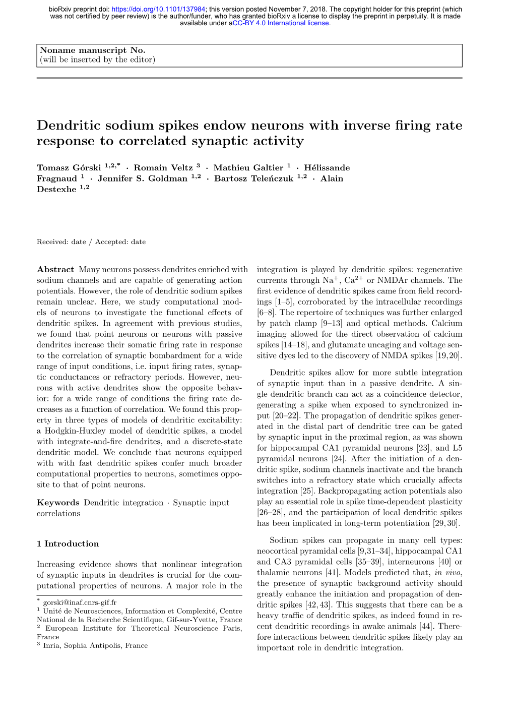 Dendritic Sodium Spikes Endow Neurons with Inverse Firing