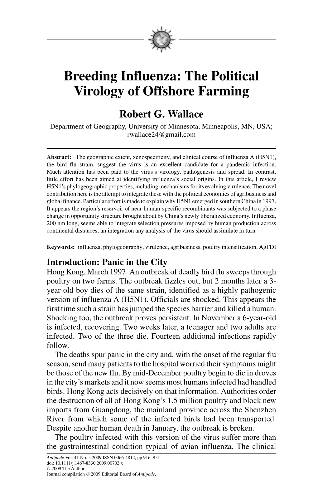 Breeding Influenza: the Political Virology of Offshore Farming