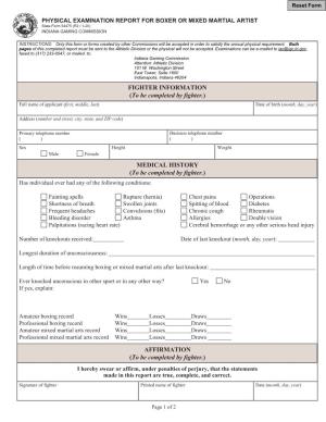 PHYSICAL EXAMINATION REPORT for BOXER OR MIXED MARTIAL ARTIST State Form 54475 (R2 / 1-20) INDIANA GAMING COMMISSION
