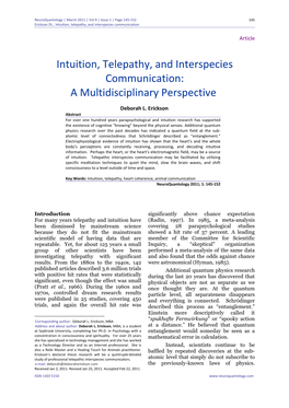 Intuition, Telepathy, and Interspecies Communication: a Multidisciplinary Perspective