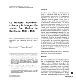 La Frontera Argentino-Chilena Y La Integración Social: San Carlos De