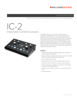 IC-2 Specifications Sheet