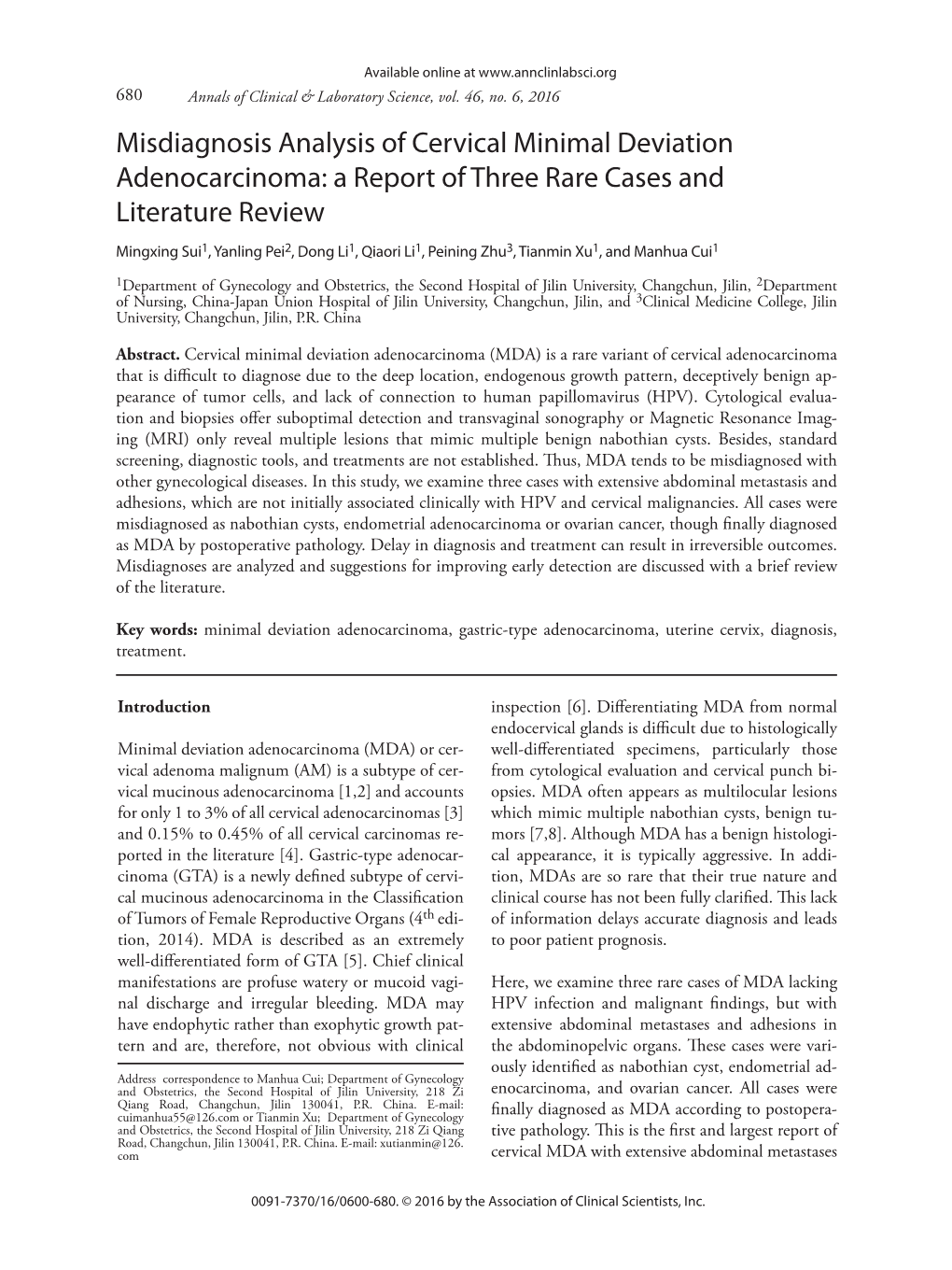 Misdiagnosis Analysis of Cervical Minimal Deviation Adenocarcinoma: a Report of Three Rare Cases and Literature Review