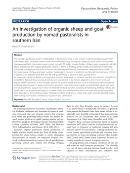 An Investigation of Organic Sheep and Goat Production by Nomad Pastoralists in Southern Iran Hamid R