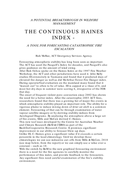 The Continuous Haines Index