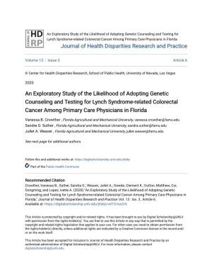 An Exploratory Study of the Likelihood of Adopting Genetic Counseling and Testing for Lynch Syndrome-Related Colorectal Cancer A