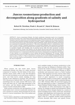 Juncus Roemerianus Production and Decomposition Along Gradients of Salinity and Hydroperiod