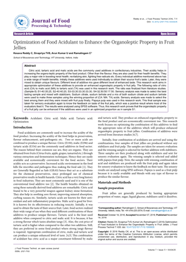 Optimization of Food Acidulant to Enhance the Organoleptic Property in Fruit Jellies