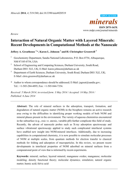 Interaction of Natural Organic Matter with Layered Minerals: Recent Developments in Computational Methods at the Nanoscale