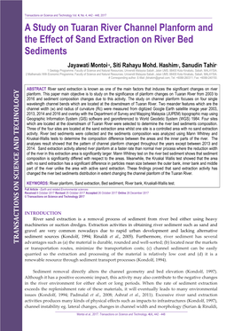 A Study on Tuaran River Channel Planform and the Effect of Sand Extraction on River Bed Sediments