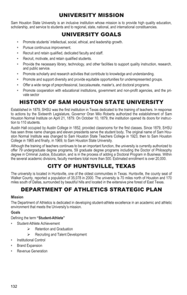 University Mission University Goals History of Sam Houston