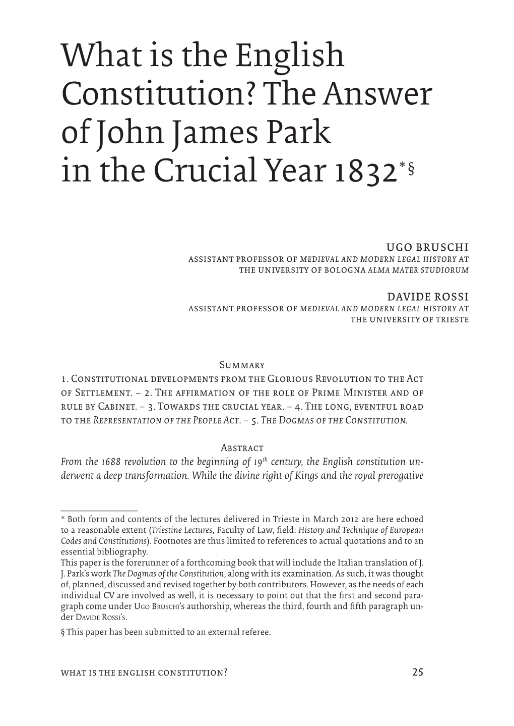 What Is the English Constitution? the Answer of John James Park in the Crucial Year 1832*§