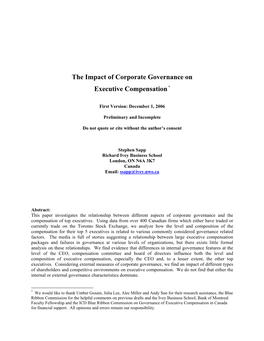 The Impact of Corporate Governance on Executive Compensation*