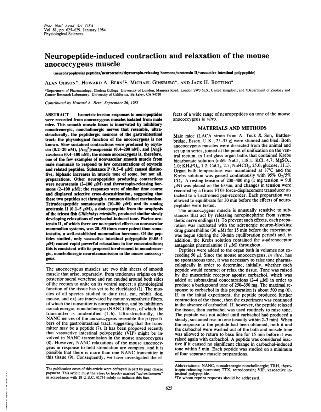 Neuropeptide-Induced Contraction and Relaxation of the Mouse