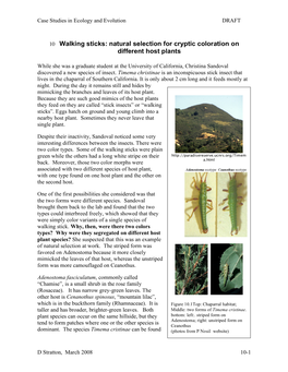 10 Walking Sticks: Natural Selection for Cryptic Coloration on Different Host Plants