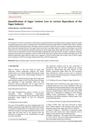 Quantification of Sugar Content Loss in Various Byproducts of the Sugar Industry