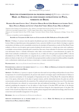 Aspectos Etnobotânicos Da Palmeira Babaçu (Attalea Speciosa Mart. Ex Spreng.) Em Comunidades Extrativistas No Piauí, Nordeste Do Brasil