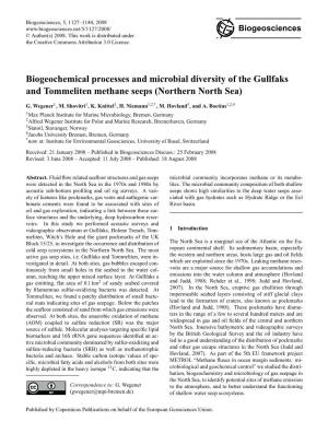 Biogeochemical Processes and Microbial Diversity of the Gullfaks and Tommeliten Methane Seeps (Northern North Sea)