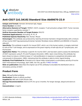 Anti-CD27 [LG.3A10] Standard Size Ab00670-22.0