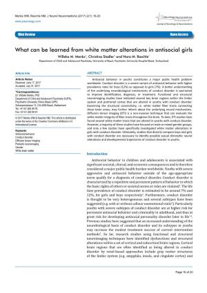What Can Be Learned from White Matter Alterations in Antisocial Girls Willeke M