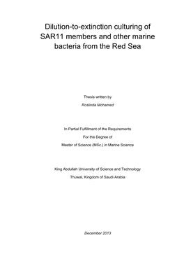 Dilution-To-Extinction Culturing of SAR11 Members and Other Marine Bacteria from the Red Sea