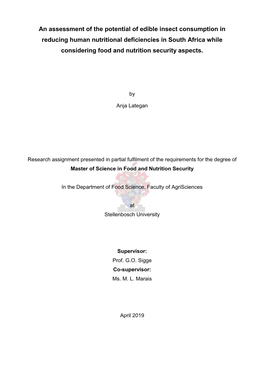 An Assessment of the Potential of Edible Insect Consumption In