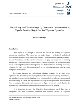 The Military and the Challenge of Democratic Consolidation in Nigeria: Positive Skepticism and Negative Optimism