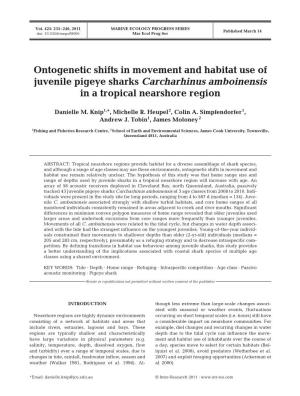 Ontogenetic Shifts in Movement and Habitat Use of Juvenile Pigeye Sharks Carcharhinus Amboinensis in a Tropical Nearshore Region