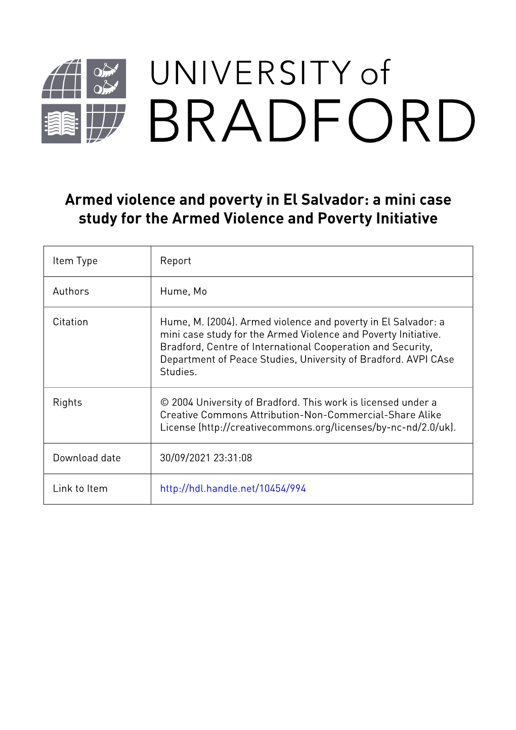 Armed Violence & Poverty Case Studies