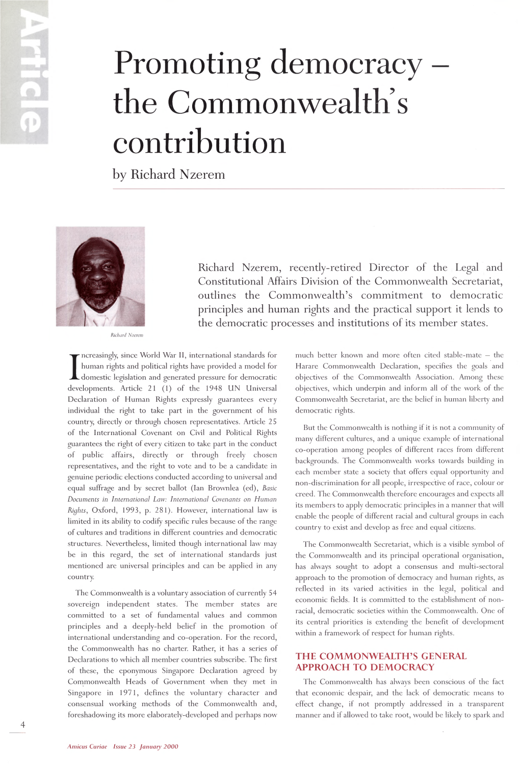 Promoting Democracy the Commonwealth's Contribution by Richard Nzerem