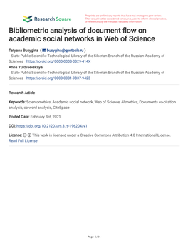 Bibliometric Analysis of Document Ow on Academic Social Networks in Web of Science