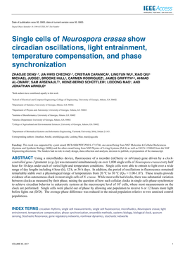 Single Cells of Neurospora Crassa Show Circadian Oscillations, Light Entrainment, Temperature Compensation, and Phase Synchronization