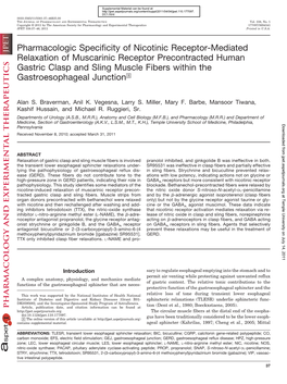 Pharmacologic Specificity of Nicotinic Receptor-Mediated Relaxation Of