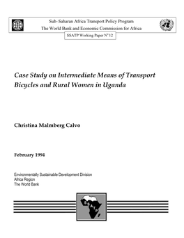 Case Study on Intermediate Means of Transport Bicycles and Rural Women in Uganda
