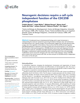 Neurogenic Decisions Require a Cell Cycle Independent Function of The